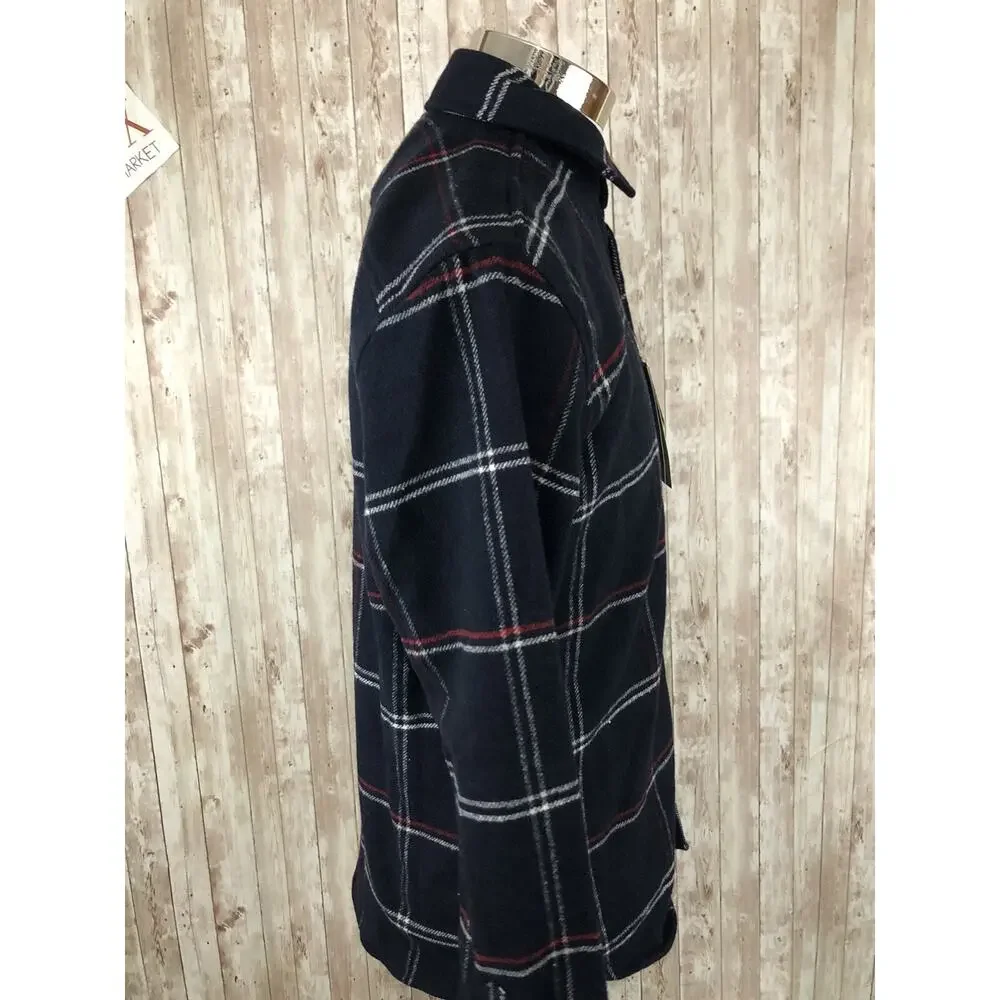De Facto Shirt Mens Medium Button Up Flannel Pocket Winter Plaid Navy Blue N114